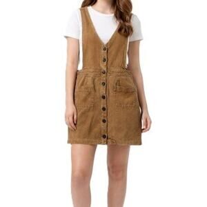 Very J Mini Dress Corduroy Beige Pockets Button Up Sleeveless Junior Size Large